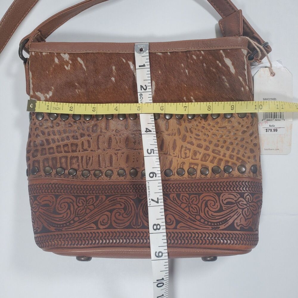 NWT Shyanne Women’s Leather Crossbody Bag Brown Cowhide and PU Tooled Studded - Picture 11 of 11